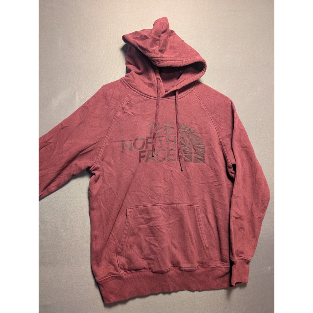 The North Face Hoodie Womens Small Maroon Fleece Lined Graphic Logo Pullover